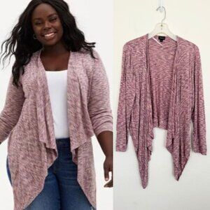Torrid Women's Space-Dye Cardigan Drape Front Sweater Waterfall Beige Pink Sz 2X